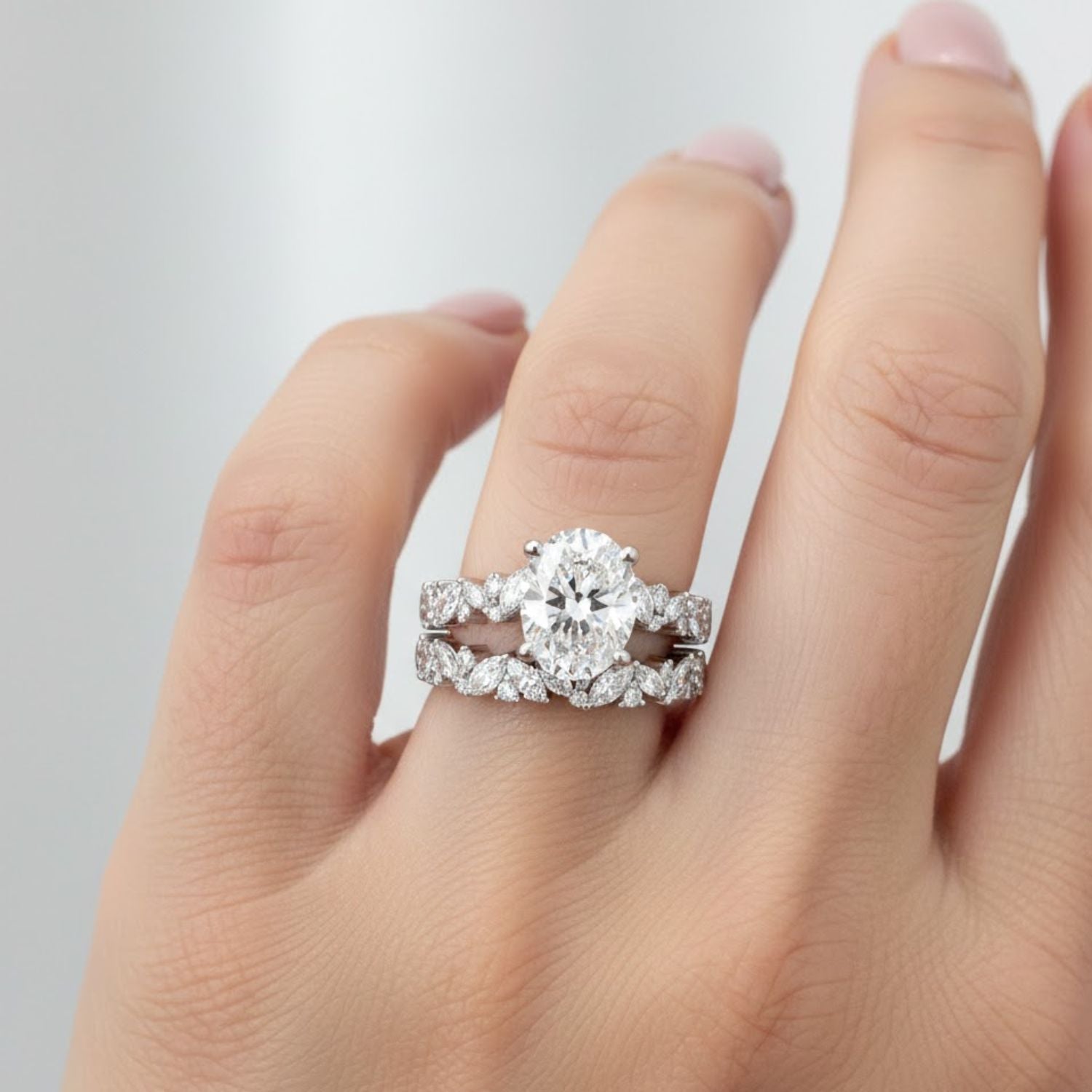 Lab Grown Diamond 2.85 CTW Marquise Side Stone Ring- Sterling Silver