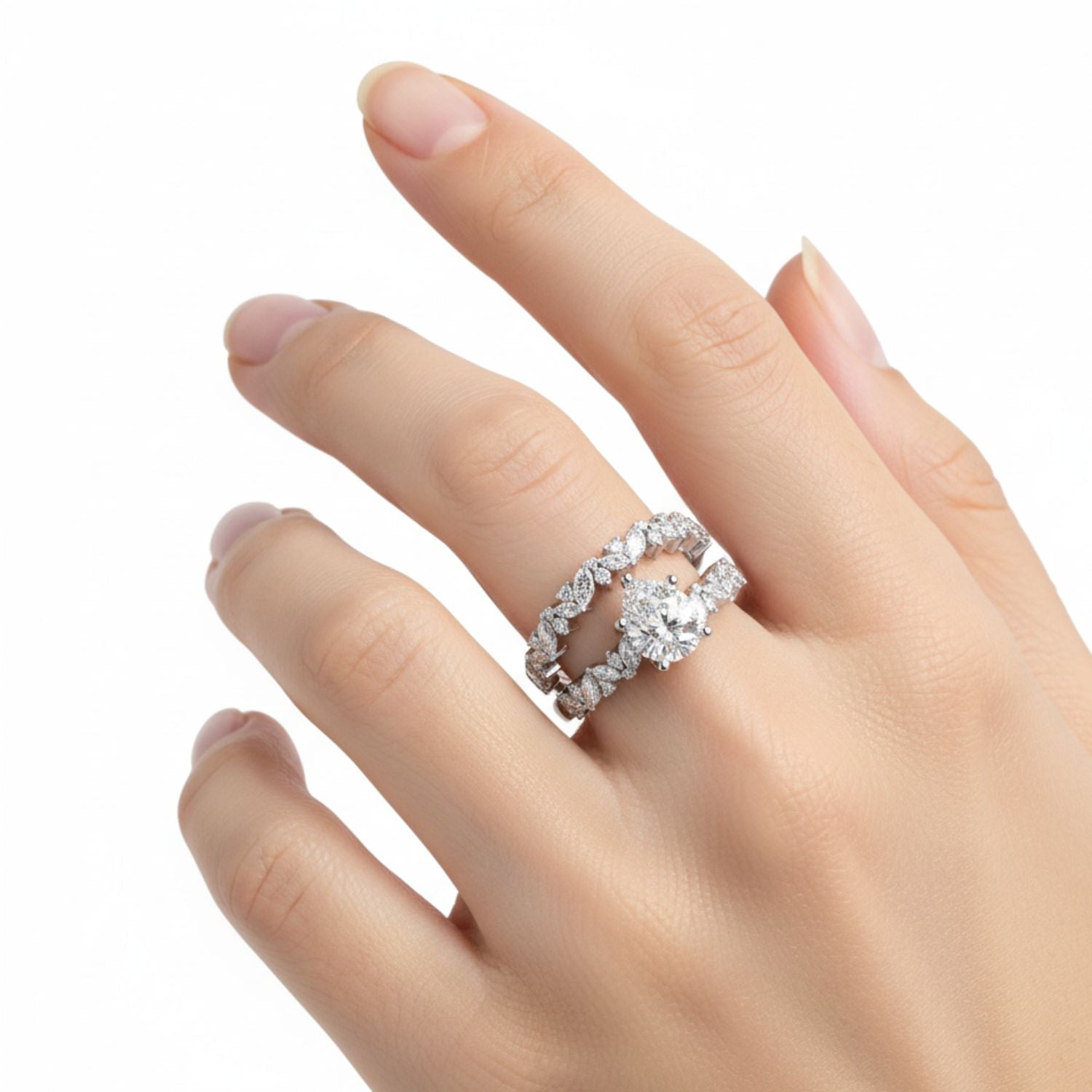 Lab Grown Diamond 2.75 CTW Pear Side Stone Ring- Sterling Silver