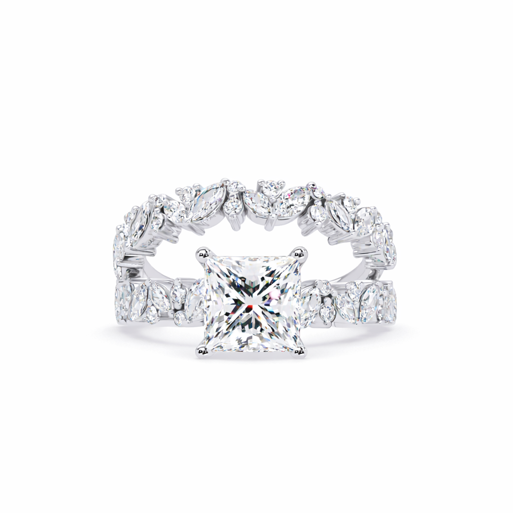 Lab Grown Diamond 3.00 CTW Square Side Stone Ring- Sterling Silver