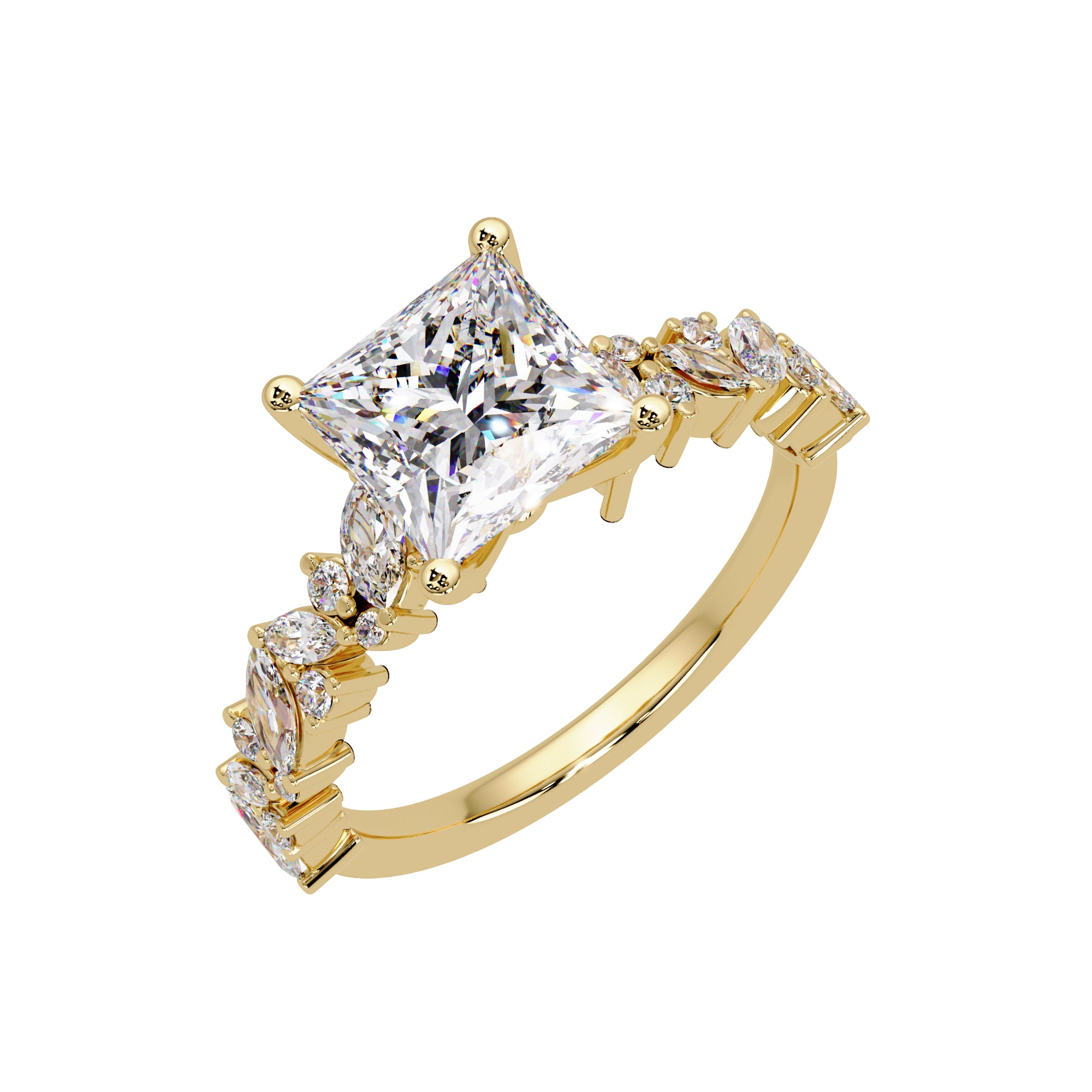 Lab Grown Diamond 3.00 CTW Square Side Stone Ring- Sterling Silver