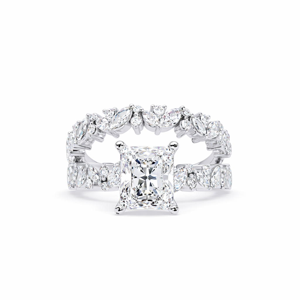 Lab Grown Diamond 3.15 CTW Octagon Side Stone Ring- Sterling Silver