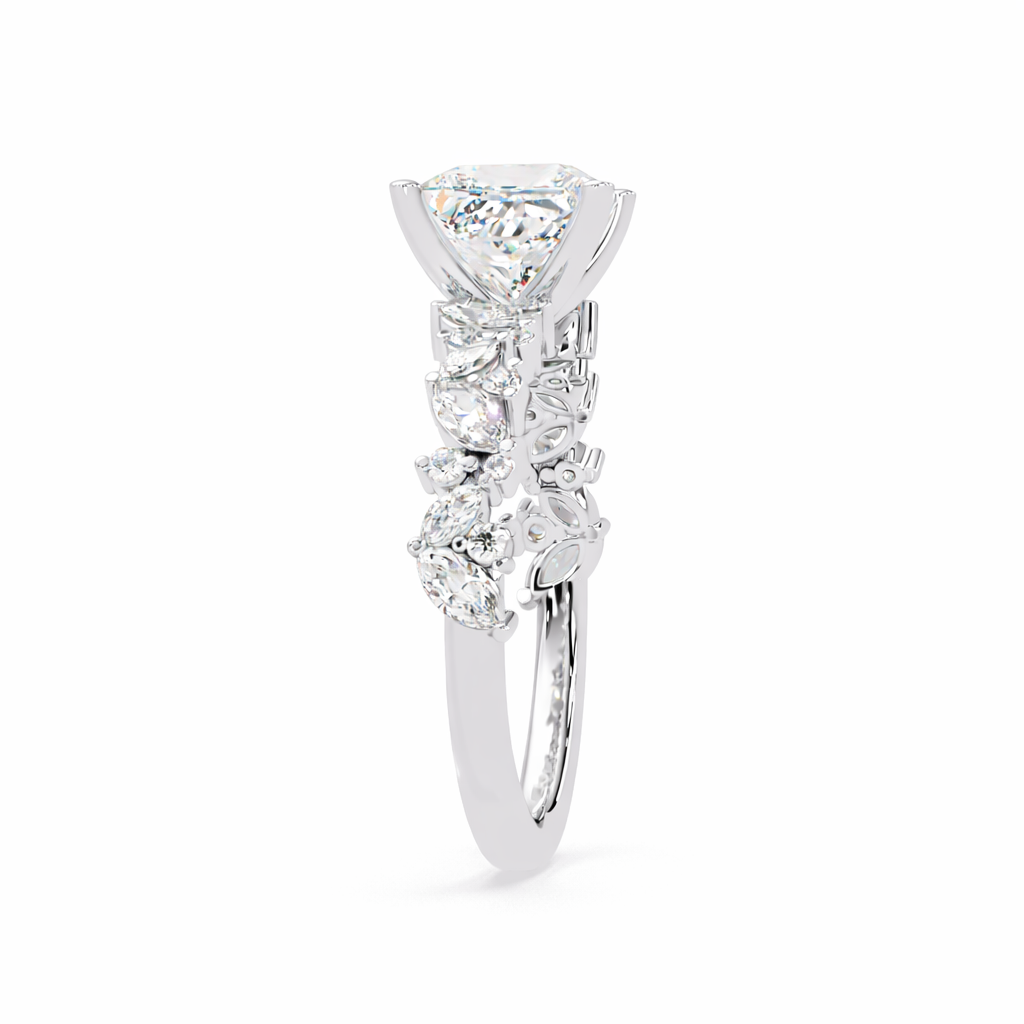 Lab Grown Diamond 3.15 CTW Octagon Side Stone Ring- Sterling Silver