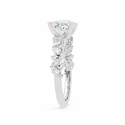 Lab Grown Diamond 3.15 CTW Octagon Side Stone Ring- Sterling Silver