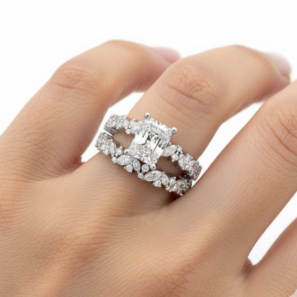 Lab Grown Diamond 3.15 CTW Octagon Side Stone Ring- Sterling Silver