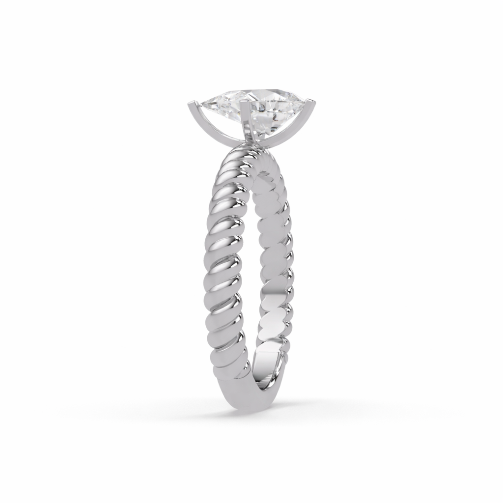Lab Grown Diamond 1.00 CTW Pear Solitaire Designer Rope Ring- Sterling Silver