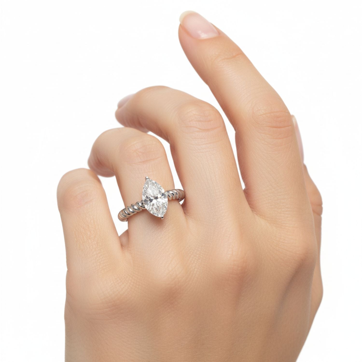 Lab Grown Diamond 1.00 CTW Pear Solitaire Designer Rope Ring- Sterling Silver