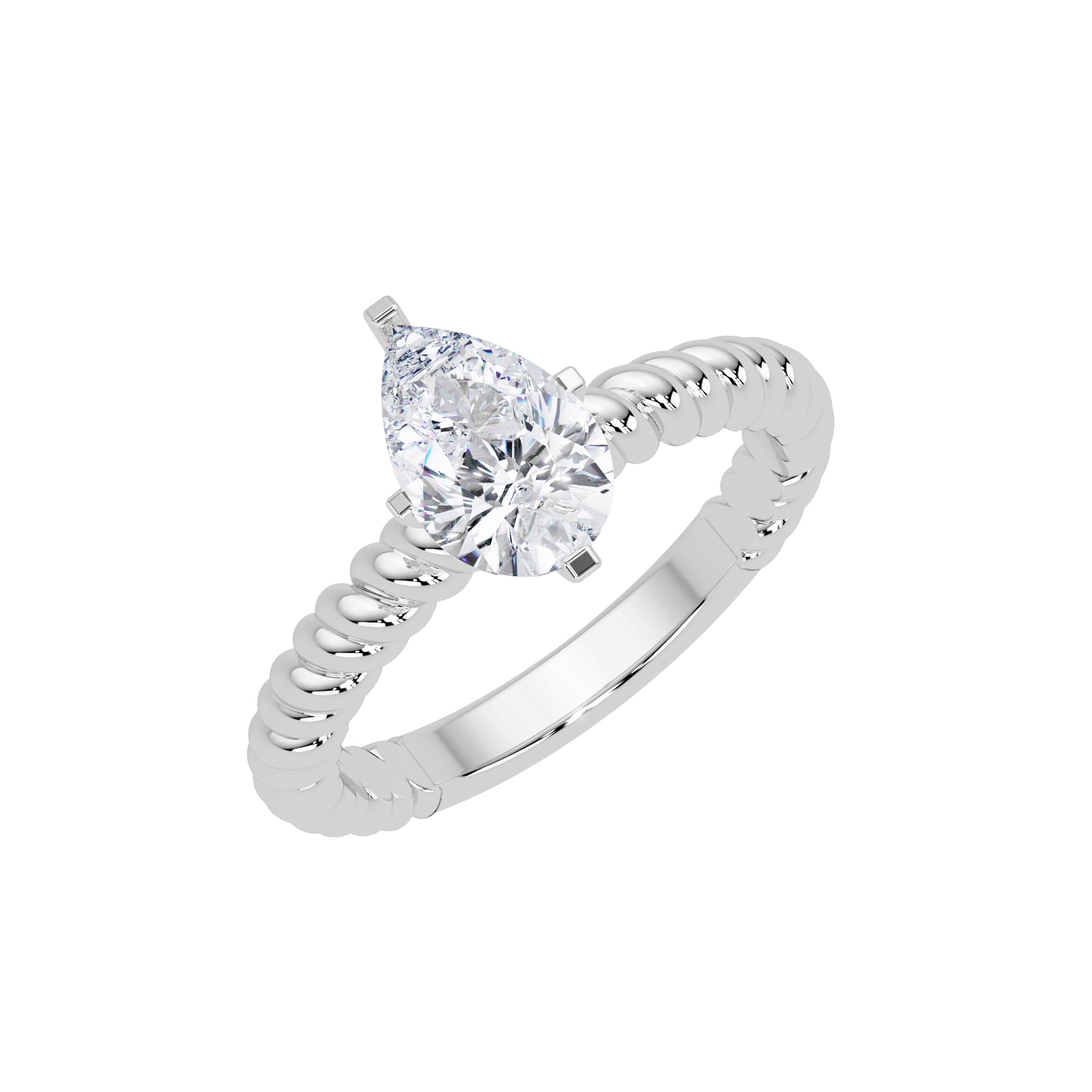 Lab Grown Diamond 1.00 CTW Pear Solitaire Designer Rope Ring- Sterling Silver