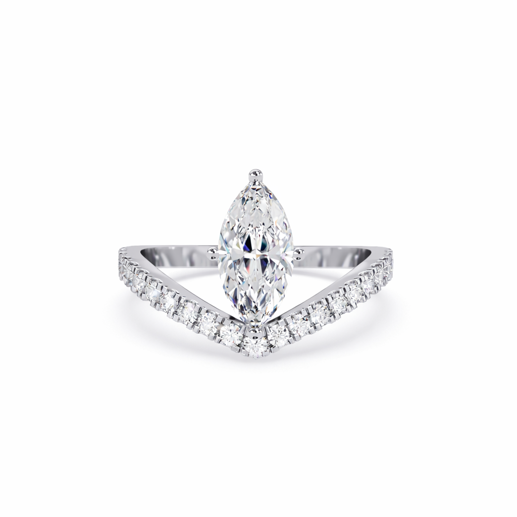 Lab Grown Diamond 1.25 CTW Marquise V-Shape Pavé Band Solitaire Ring- Sterling Silver