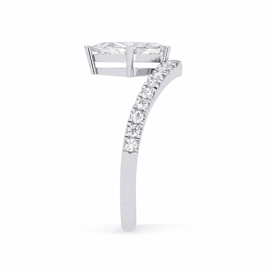 Lab Grown Diamond 1.25 CTW Marquise V-Shape Pavé Band Solitaire Ring- Sterling Silver