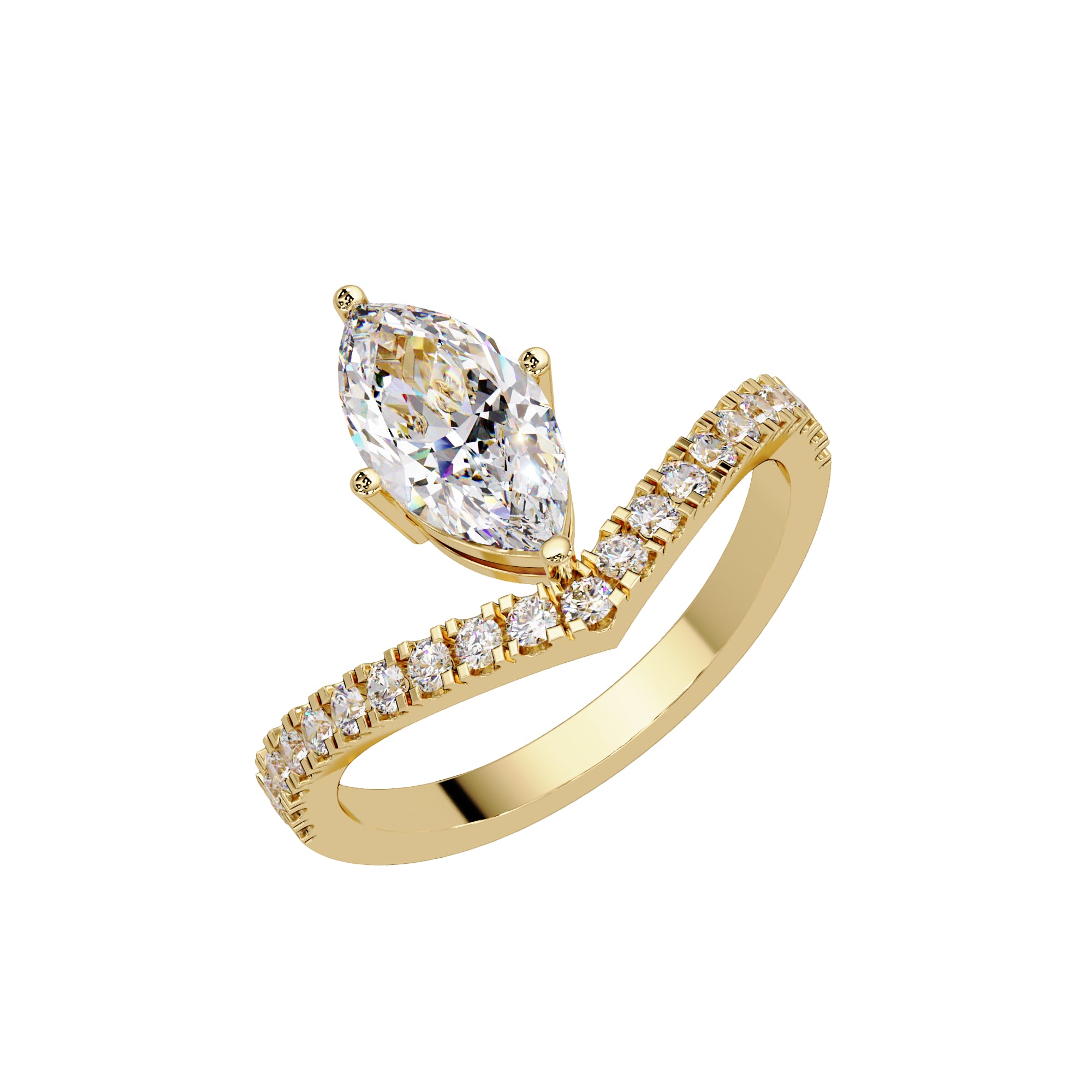 Lab Grown Diamond 1.25 CTW Marquise V-Shape Pavé Band Solitaire Ring- Sterling Silver