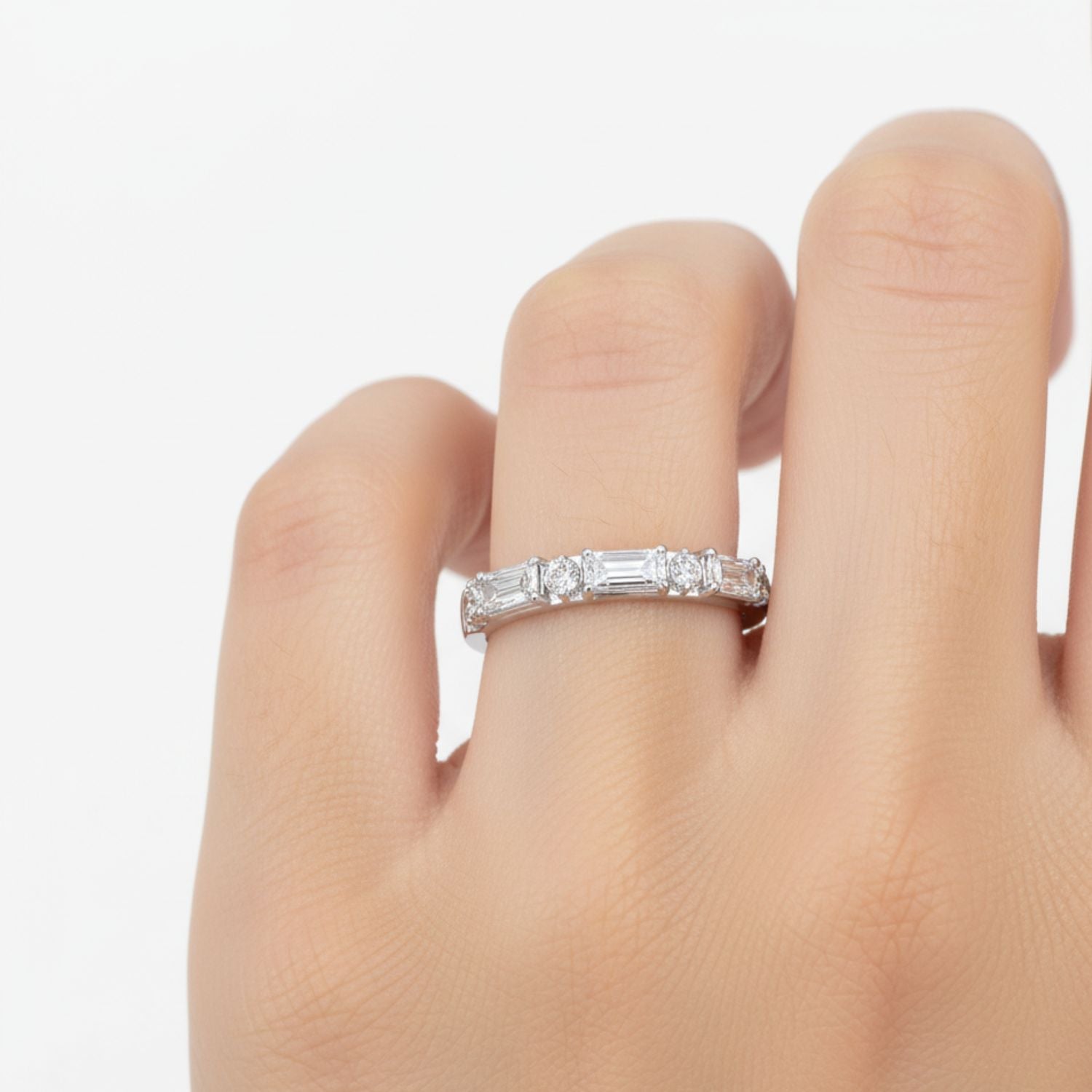 Lab Grown Diamond 0.60 CTW Octagon Eternity Stackable Ring- Sterling Silver