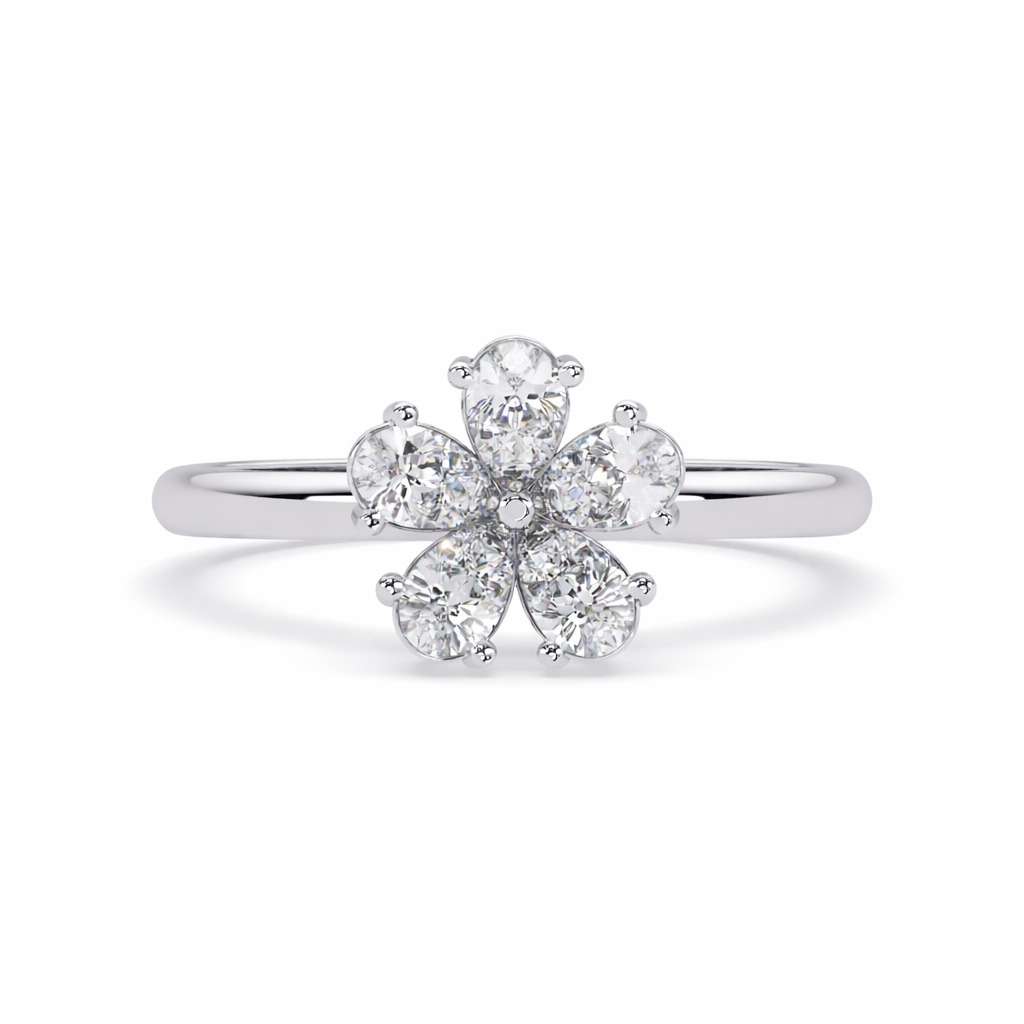 Lab Grown Diamond 0.50 CTW Pear Five-Petal Floral Ring- Sterling Silver