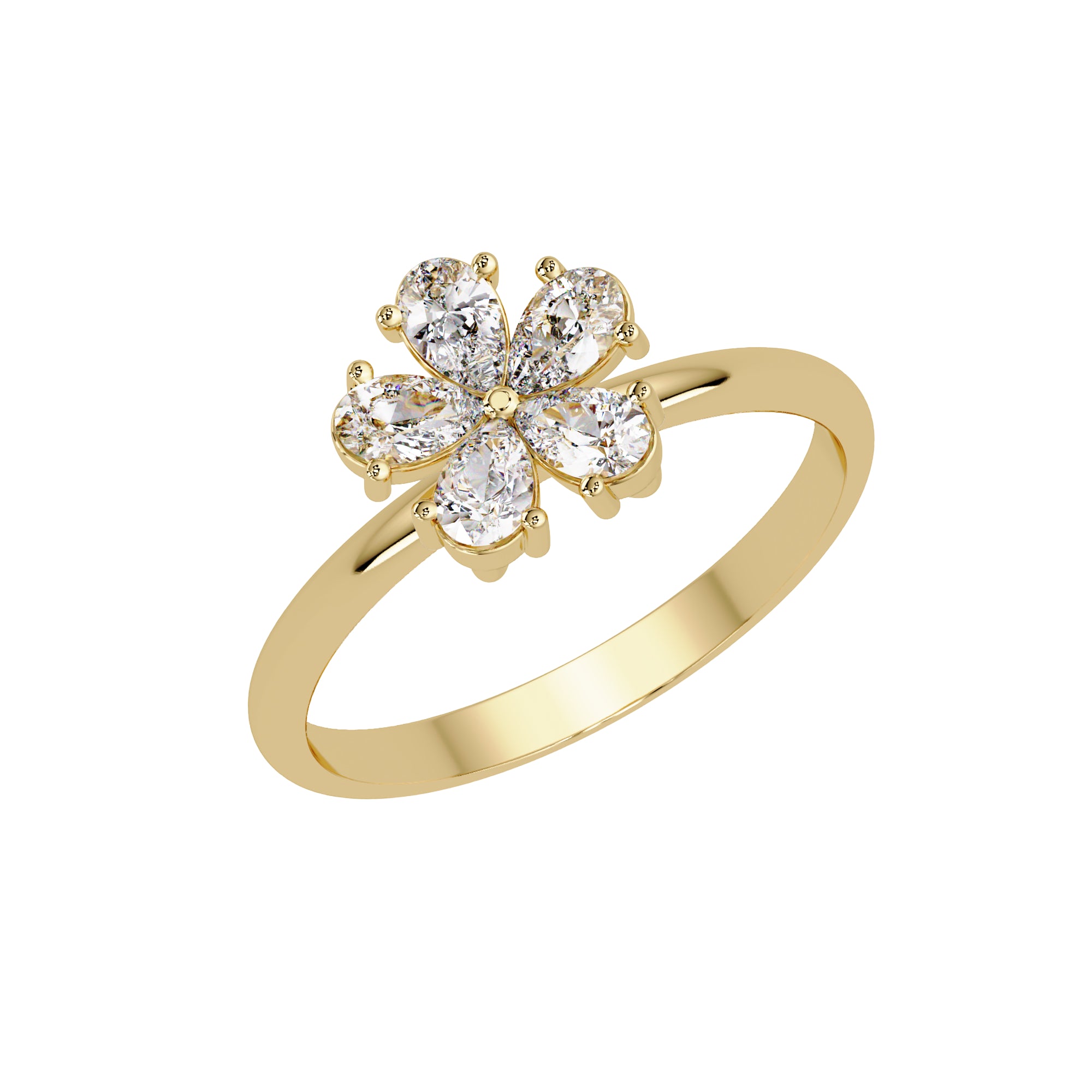Lab Grown Diamond 0.50 CTW Pear Five-Petal Floral Ring- Sterling Silver