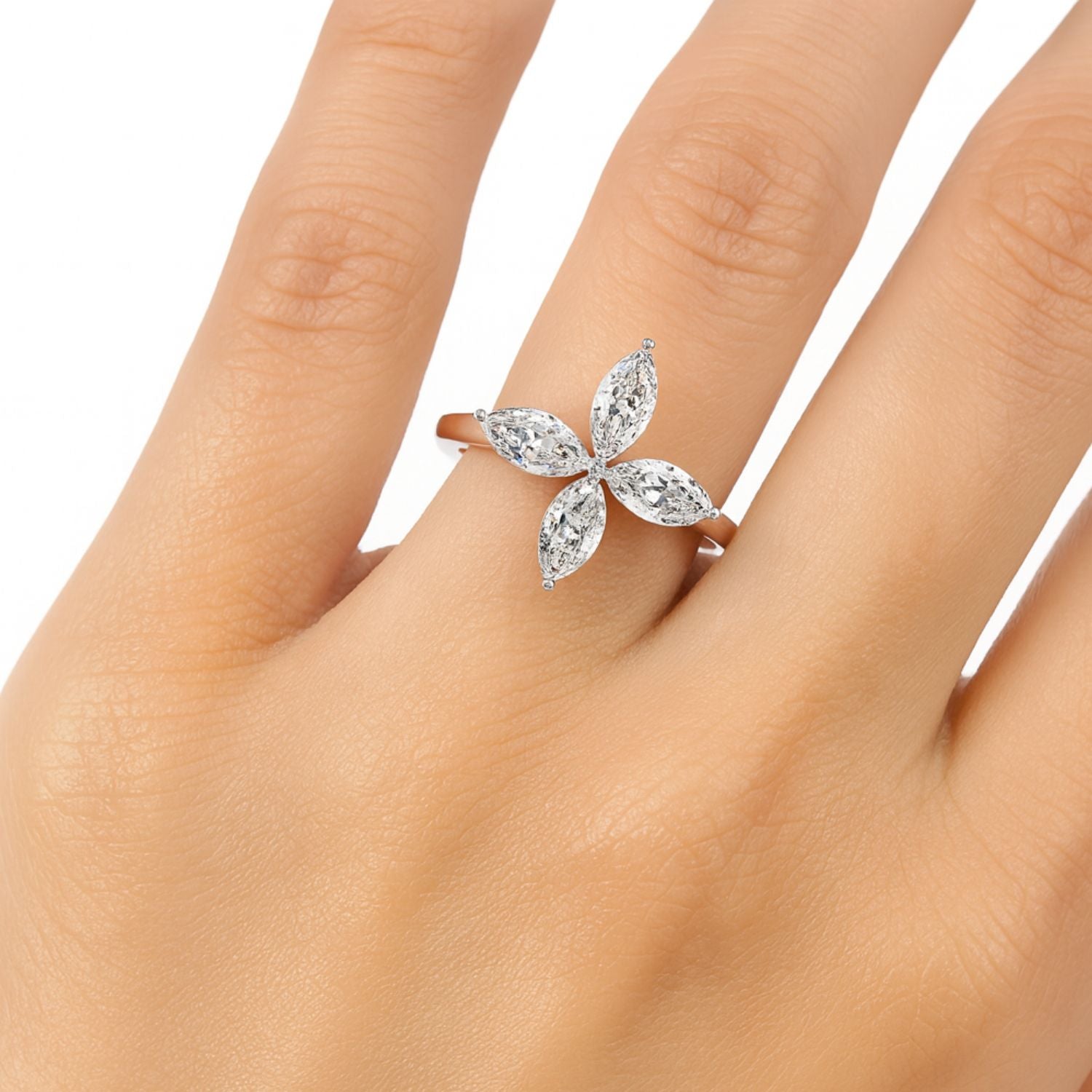 Lab Grown Diamond 0.50 CTW Marquise Four-Petal Floral Ring- Sterling Silver