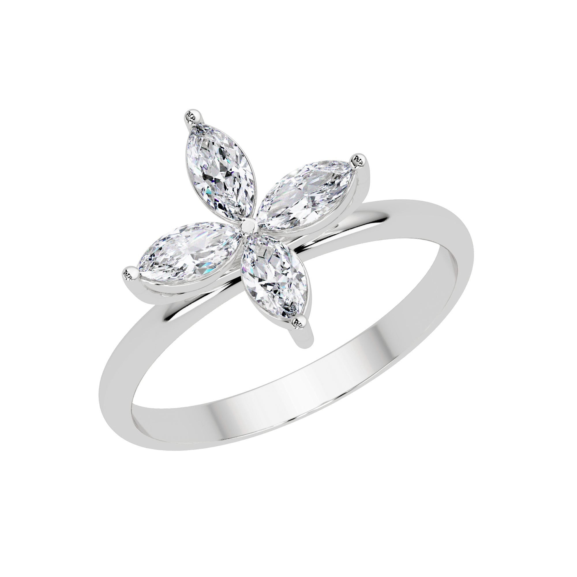 Lab Grown Diamond 0.50 CTW Marquise Four-Petal Floral Ring- Sterling Silver
