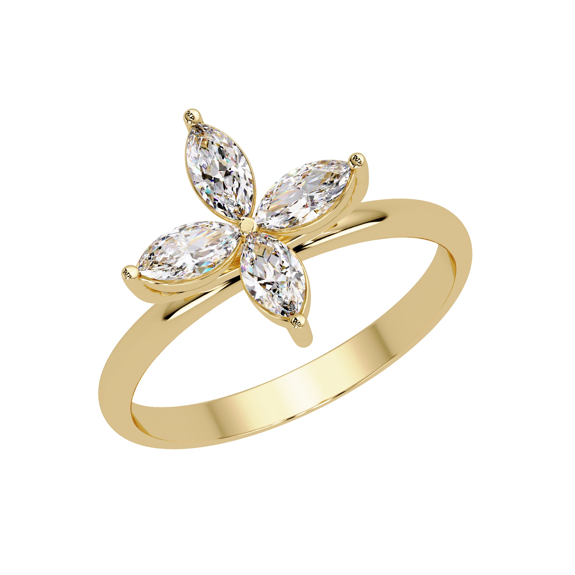 Lab Grown Diamond 0.50 CTW Marquise Four-Petal Floral Ring- Sterling Silver
