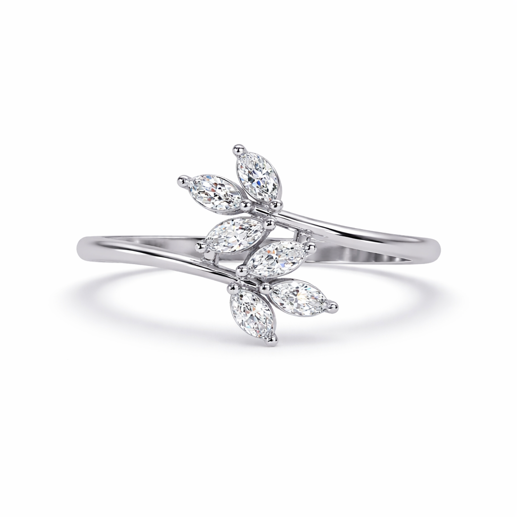 Lab Grown Diamond 0.15 CTW Marquise Leaf Cluster Design Ring- Sterling Silver