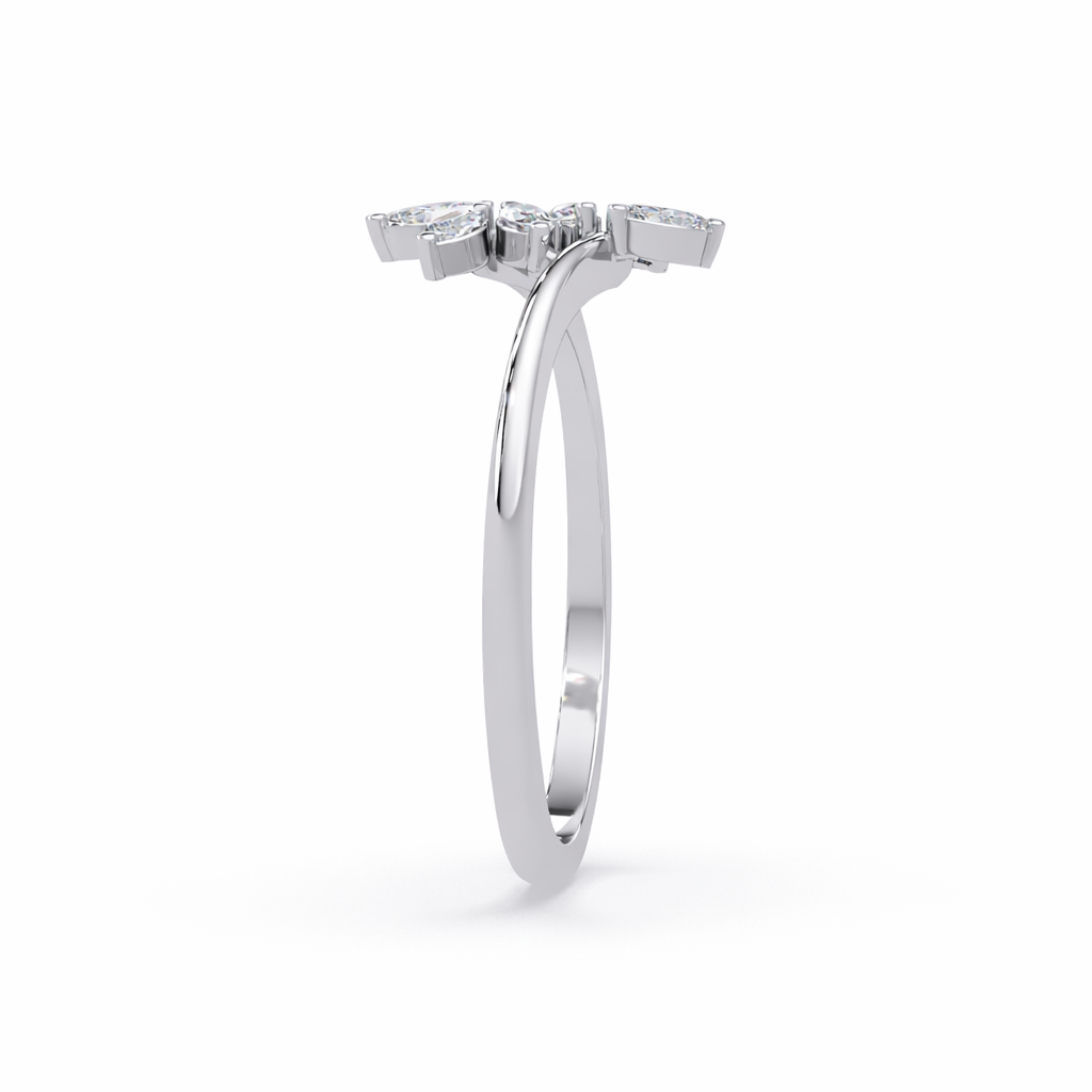 Lab Grown Diamond 0.15 CTW Marquise Leaf Cluster Design Ring- Sterling Silver