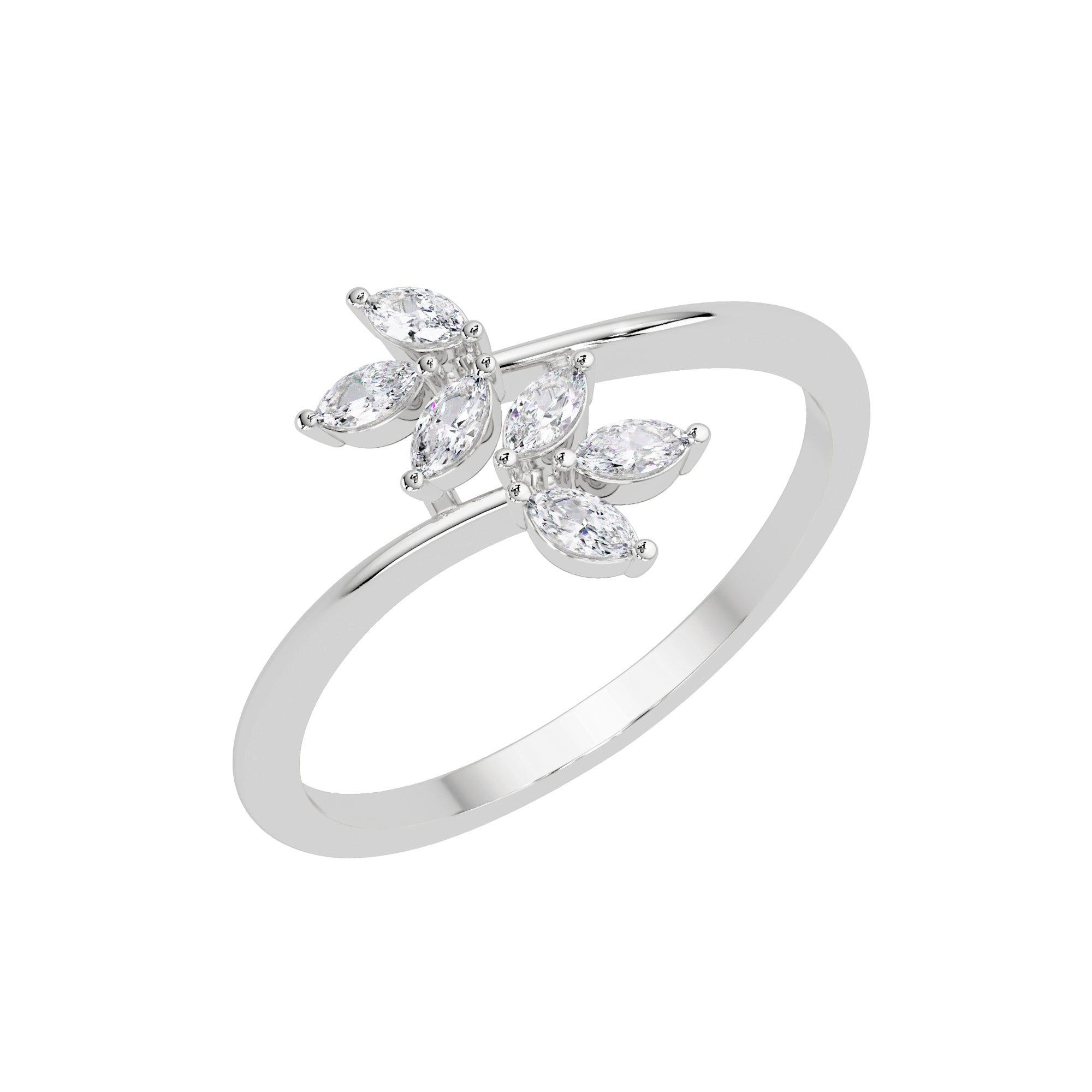 Lab Grown Diamond 0.15 CTW Marquise Leaf Cluster Design Ring- Sterling Silver