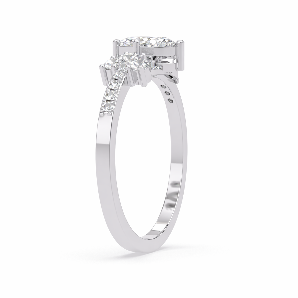 Lab Grown Diamond 0.60 CTW Oval Cluster Side Stone Ring- Sterling Silver
