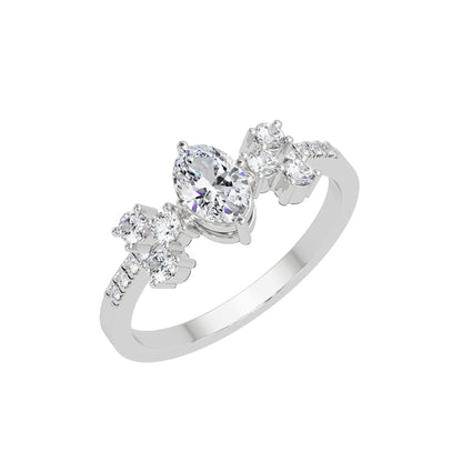 Lab Grown Diamond 0.60 CTW Oval Cluster Side Stone Ring- Sterling Silver