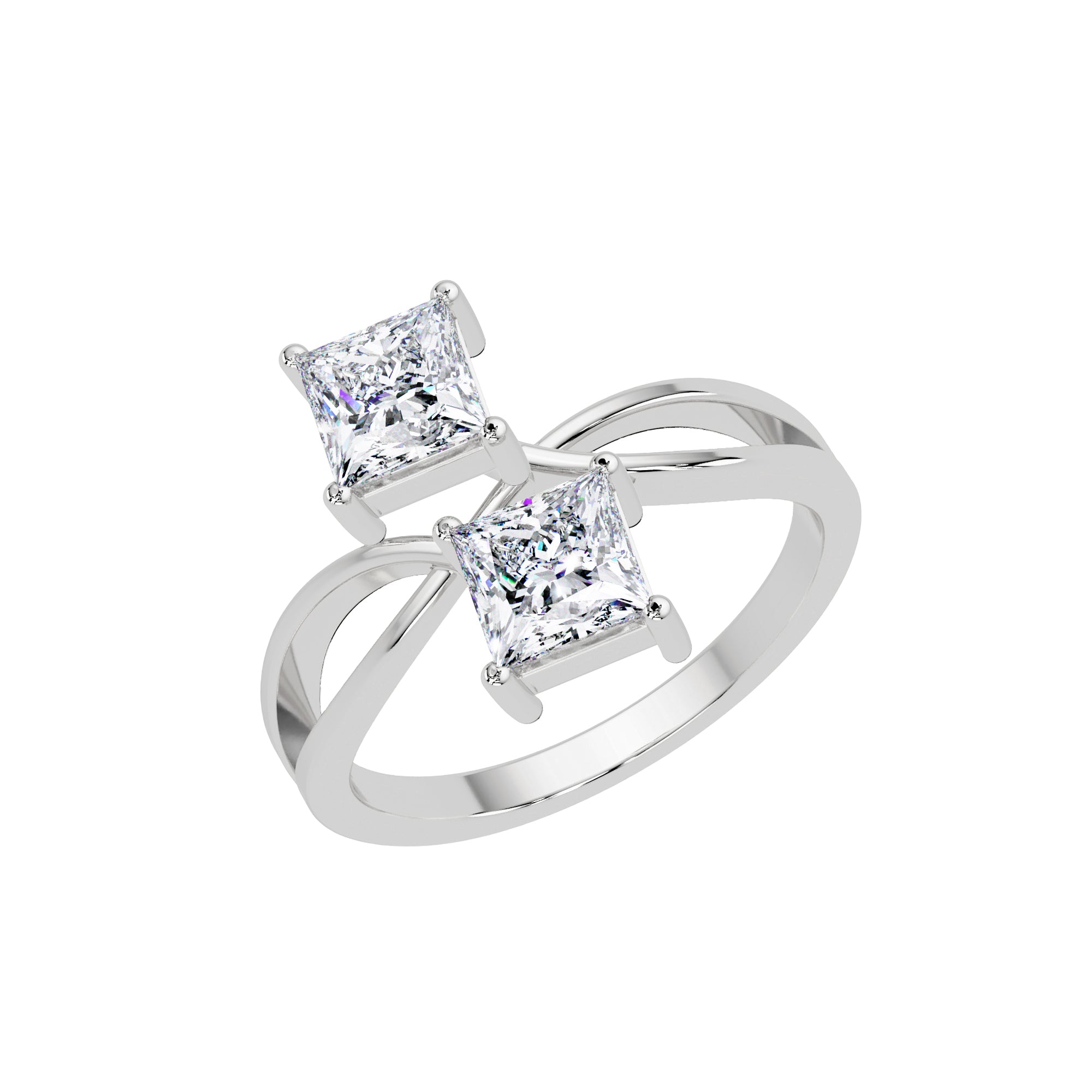 Lab Grown Diamond 1.30 CTW Square Two Stone Bypass Ring- Sterling Silver