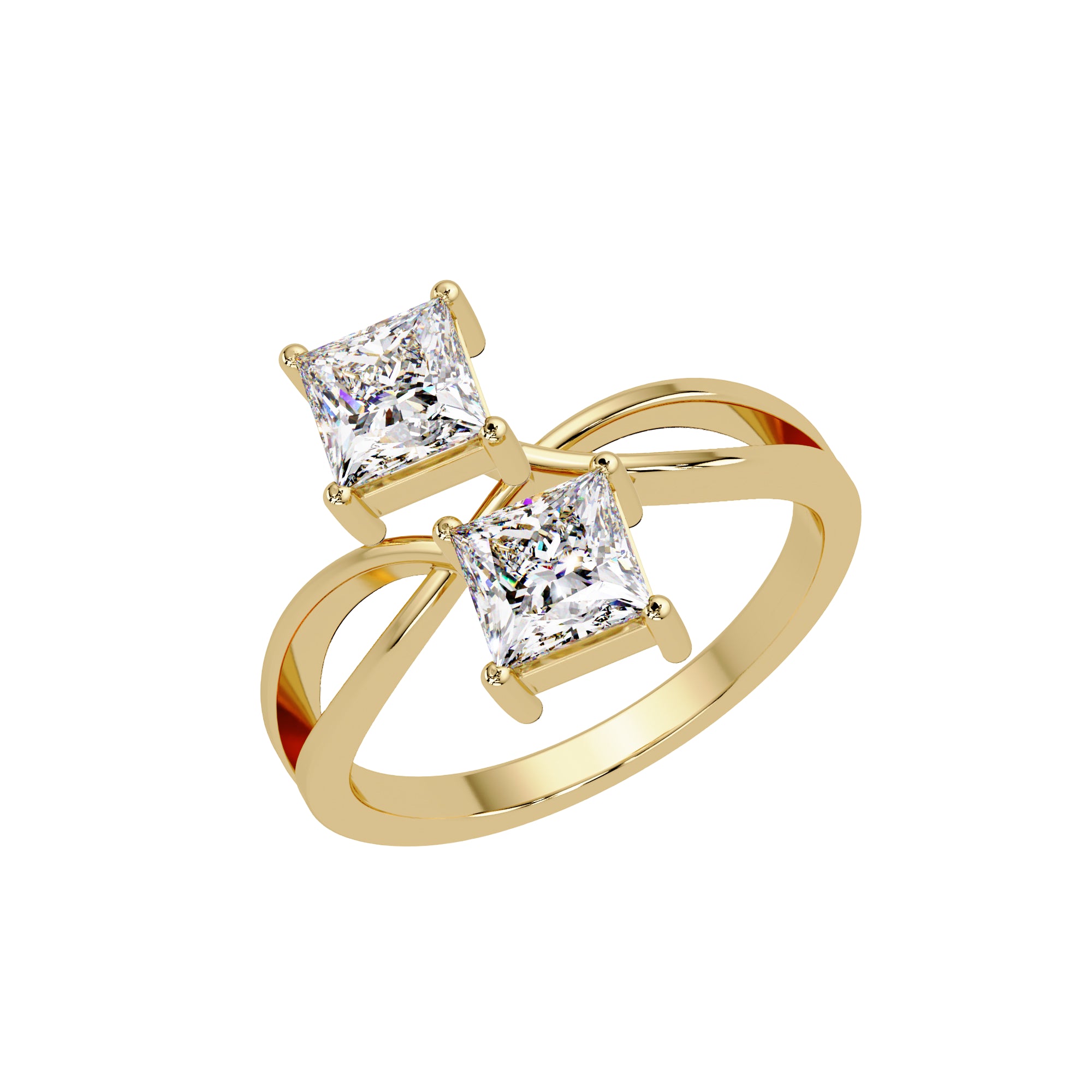 Lab Grown Diamond 1.30 CTW Square Two Stone Bypass Ring- Sterling Silver