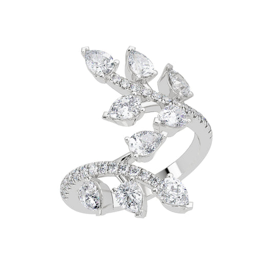 Lab Grown Diamond 1.45 CTW Pear Leaf Cluster Vine Design Ring- Sterling Silver