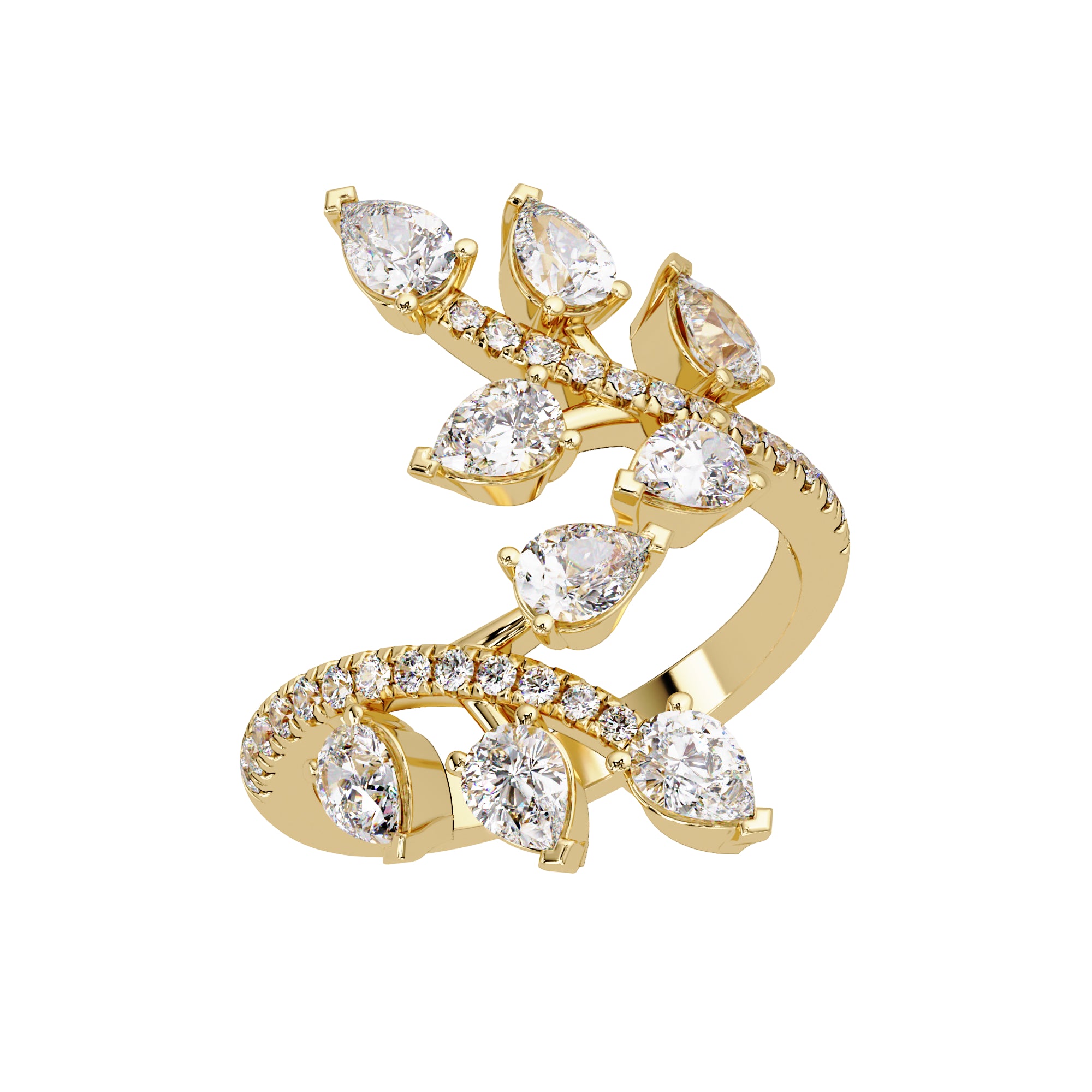 Lab Grown Diamond 1.45 CTW Pear Leaf Cluster Vine Design Ring- Sterling Silver