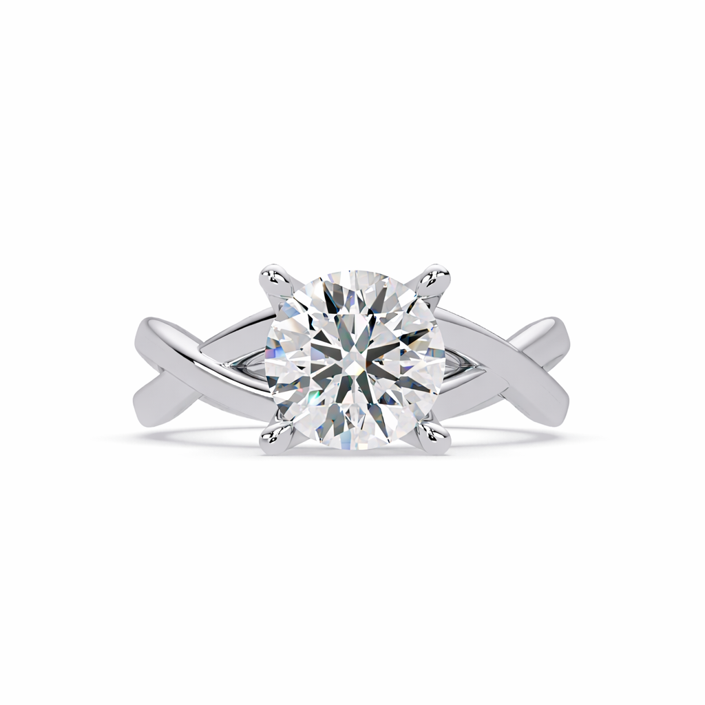 Lab Grown Diamond 2.00 CTW Round Twisted Solitaire Ring- Sterling Silver