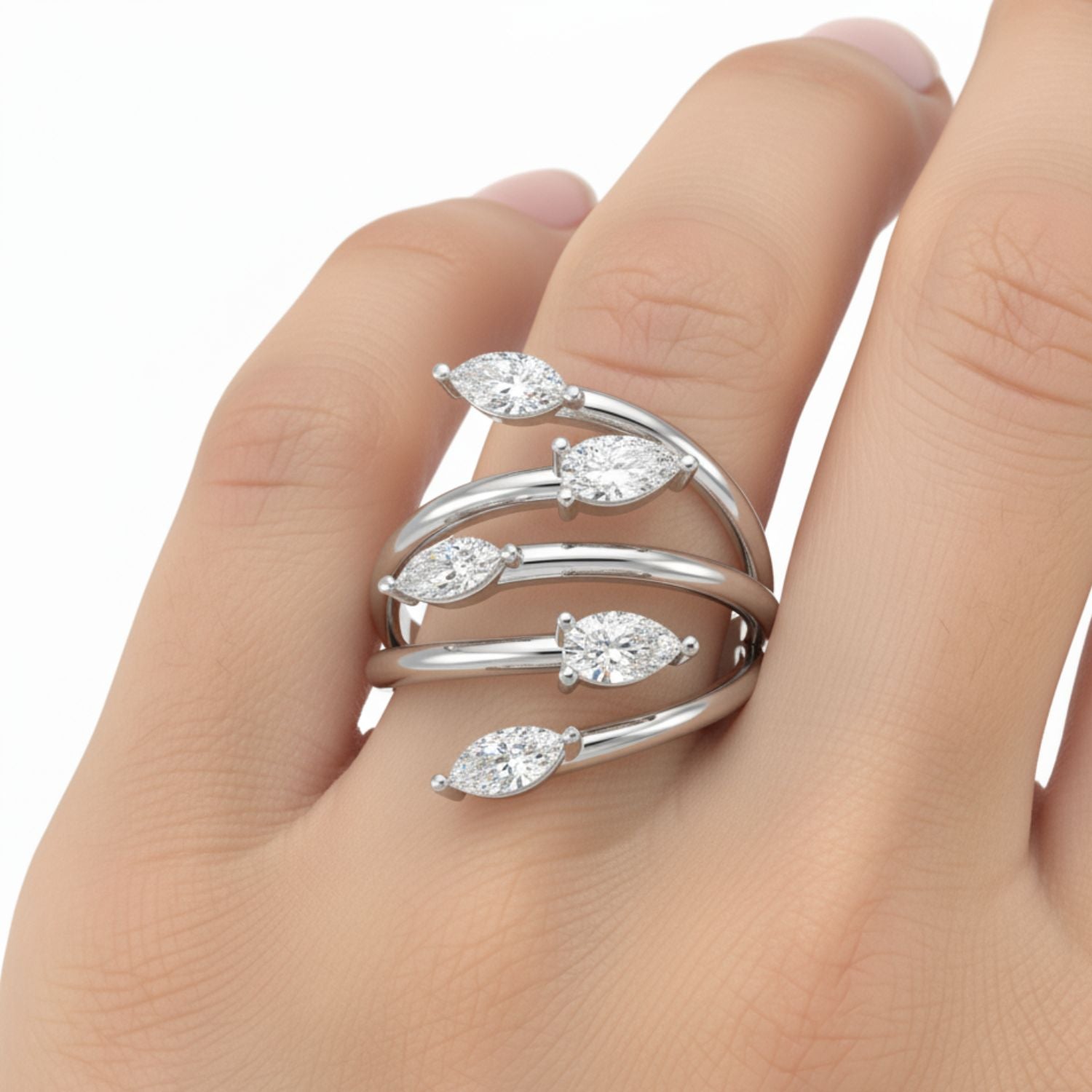 Lab Grown Diamond 1.25 CTW Multi-Row Wrap Design Ring- Sterling Silver