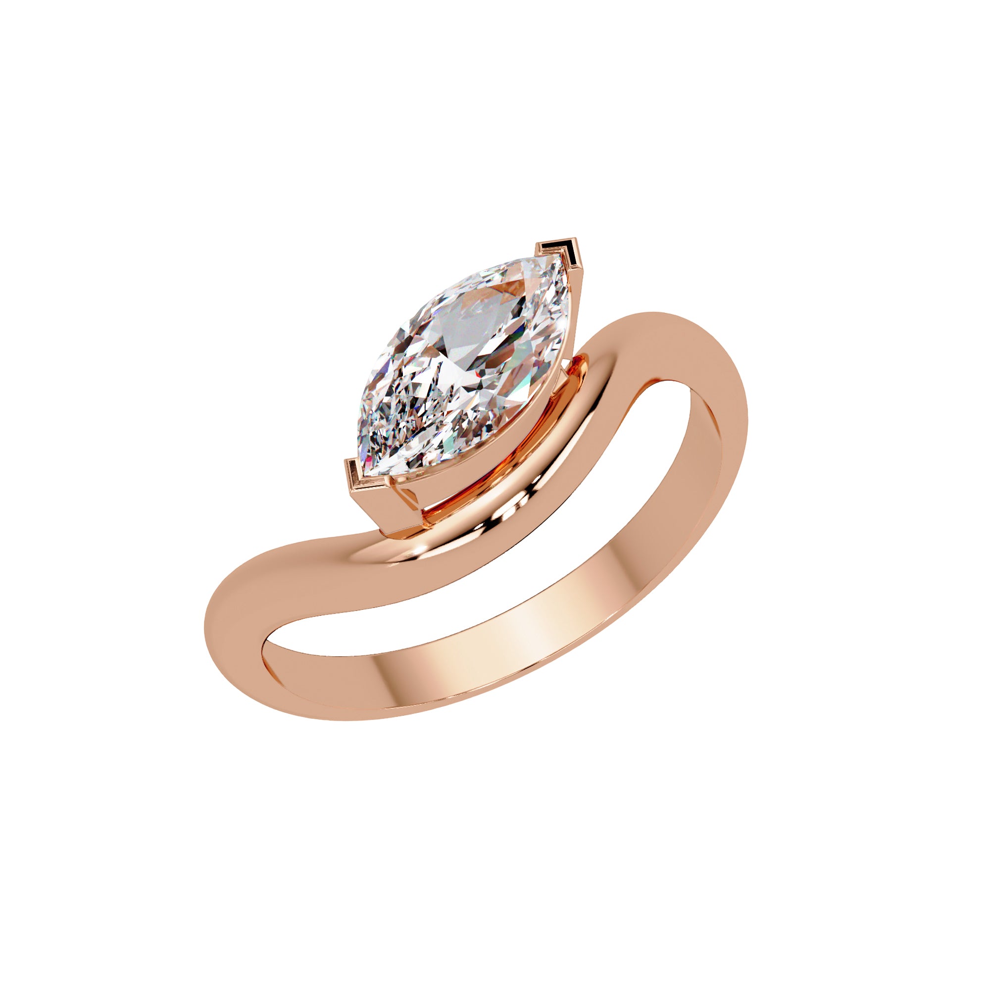 Lab Grown Diamond 1.00 CTW Marquise Solitaire Byapss Ring- Sterling Silver