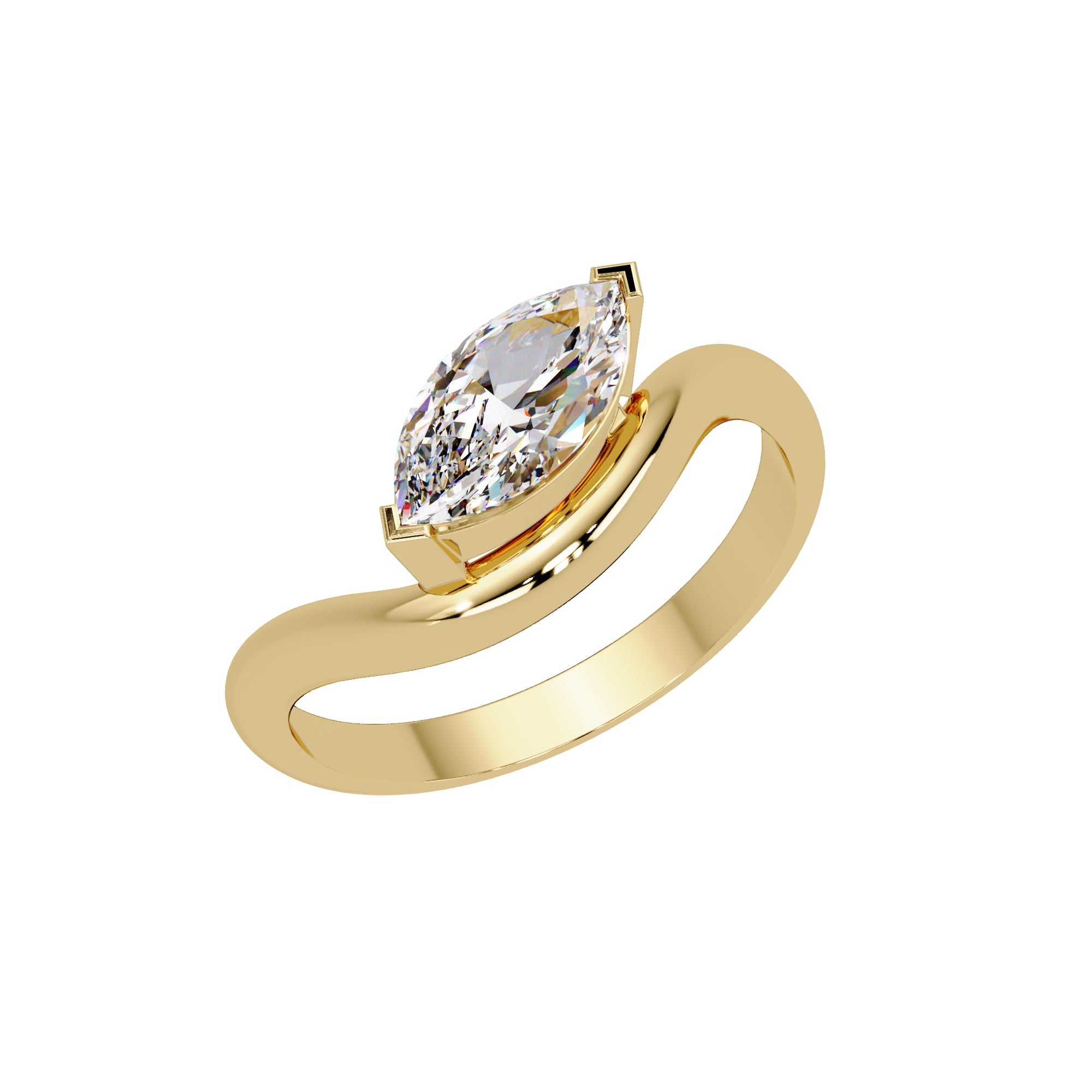 Lab Grown Diamond 1.00 CTW Marquise Solitaire Byapss Ring- Sterling Silver