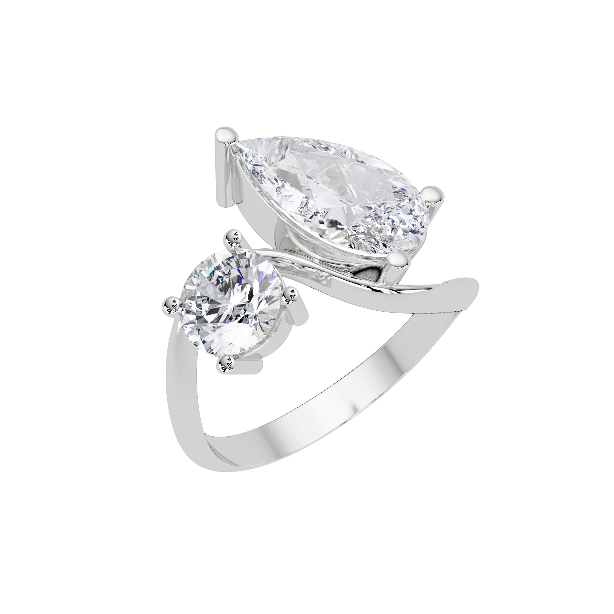 Lab Grown Diamond 3.00 CTW Pear Two-Stone Bypass Ring- Sterling Silver
