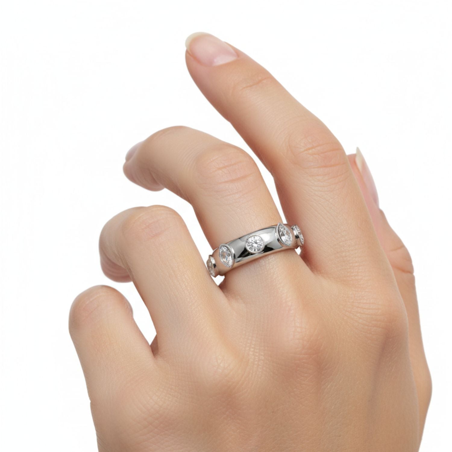Lab Grown Diamond 2.25 CTW Bezel Design Eternity Ring- Sterling Silver