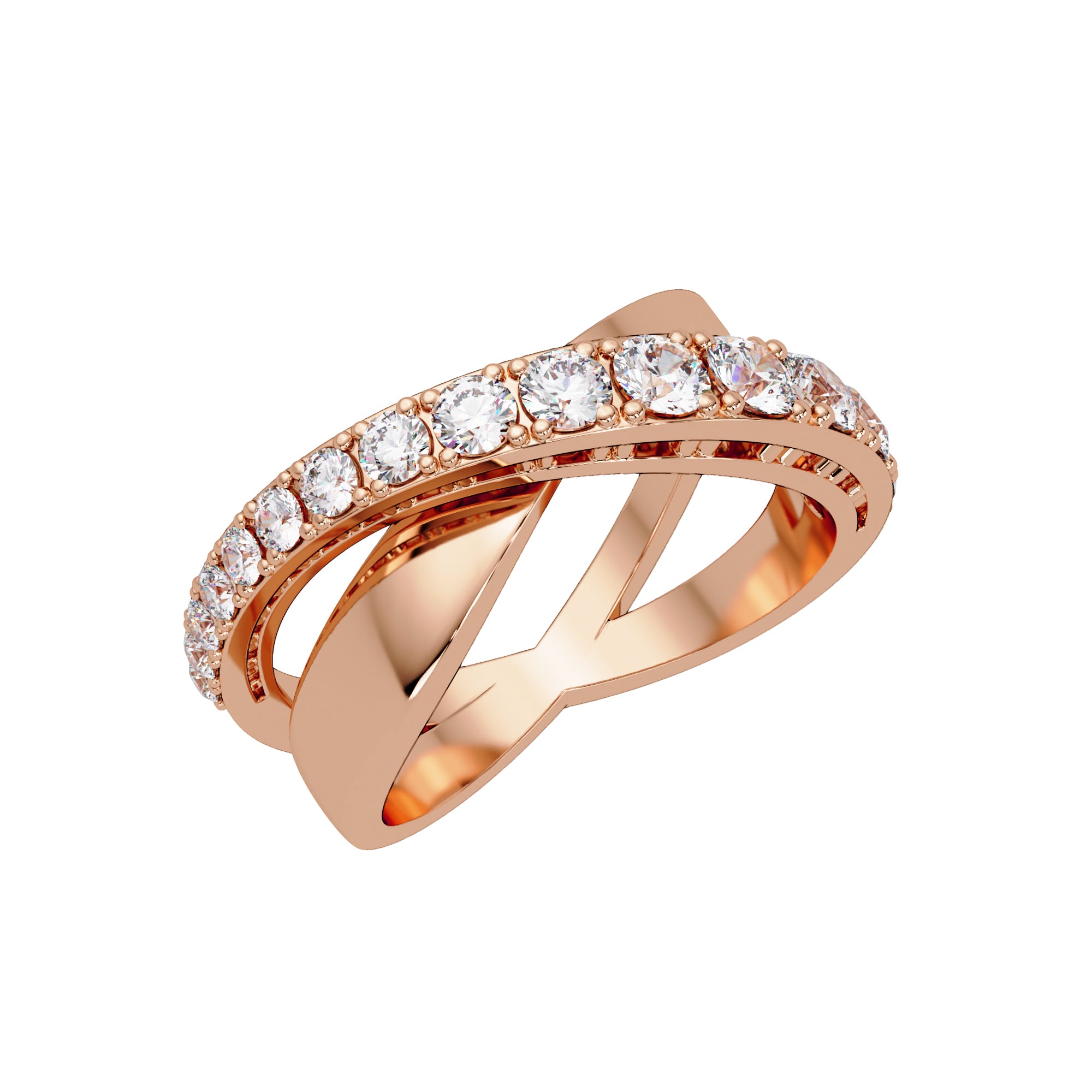 Lab Grown Diamond 1.00 CTW Round Crossover Band Ring- Sterling Silver