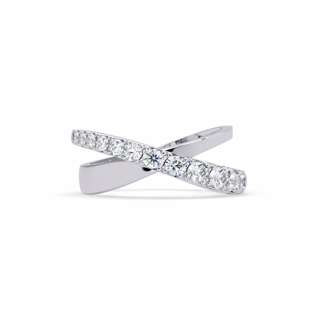 Lab Grown Diamond 1.00 CTW Round Crossover Band Ring- Sterling Silver