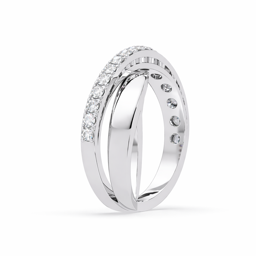Lab Grown Diamond 1.00 CTW Round Crossover Band Ring- Sterling Silver