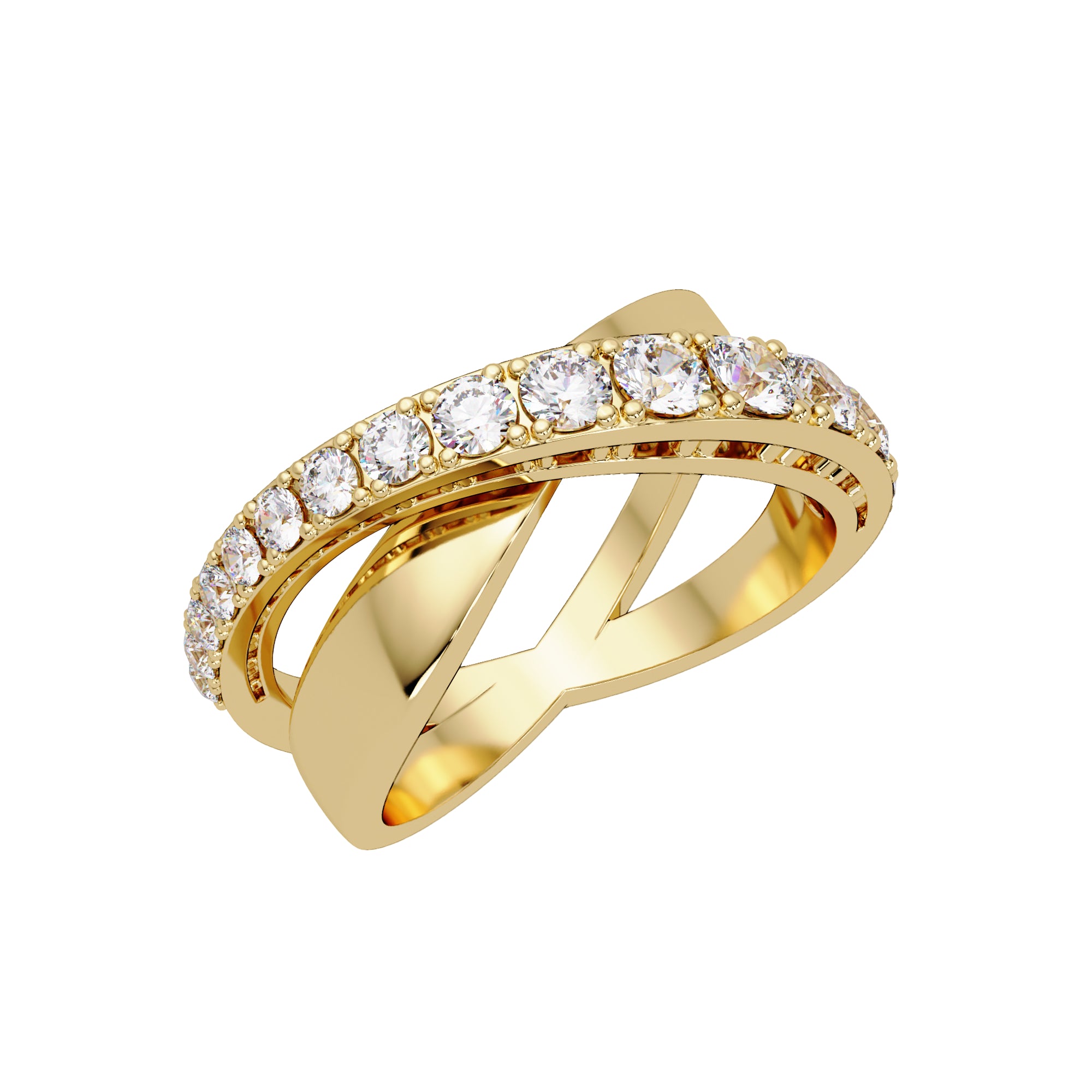 Lab Grown Diamond 1.00 CTW Round Crossover Band Ring- Sterling Silver