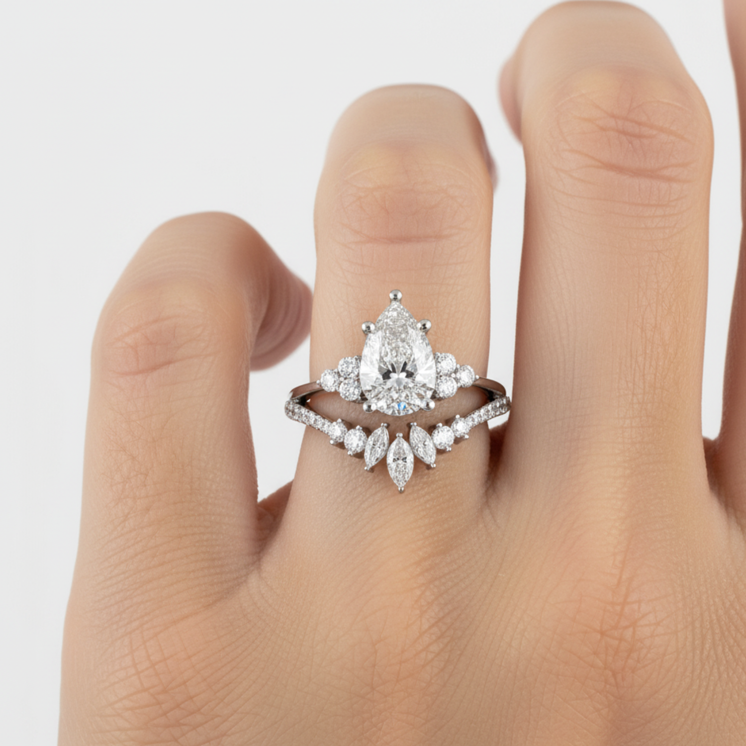 Lab Grown Diamond 2.05 CTW Marquise & Round Floral Halo Ring- Sterling Silver