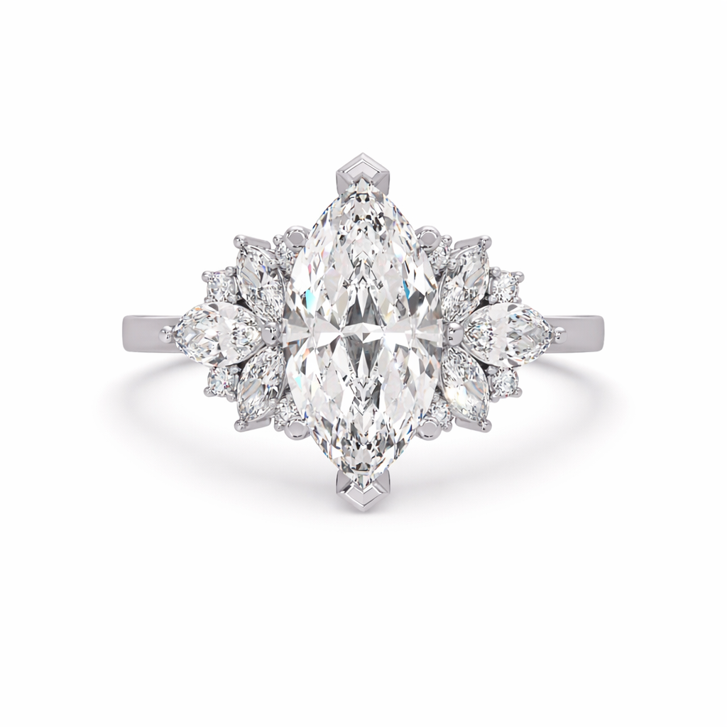 Lab Grown Diamond 2.00 CTW Marquise Floral Cluster Ring- Sterling Silver