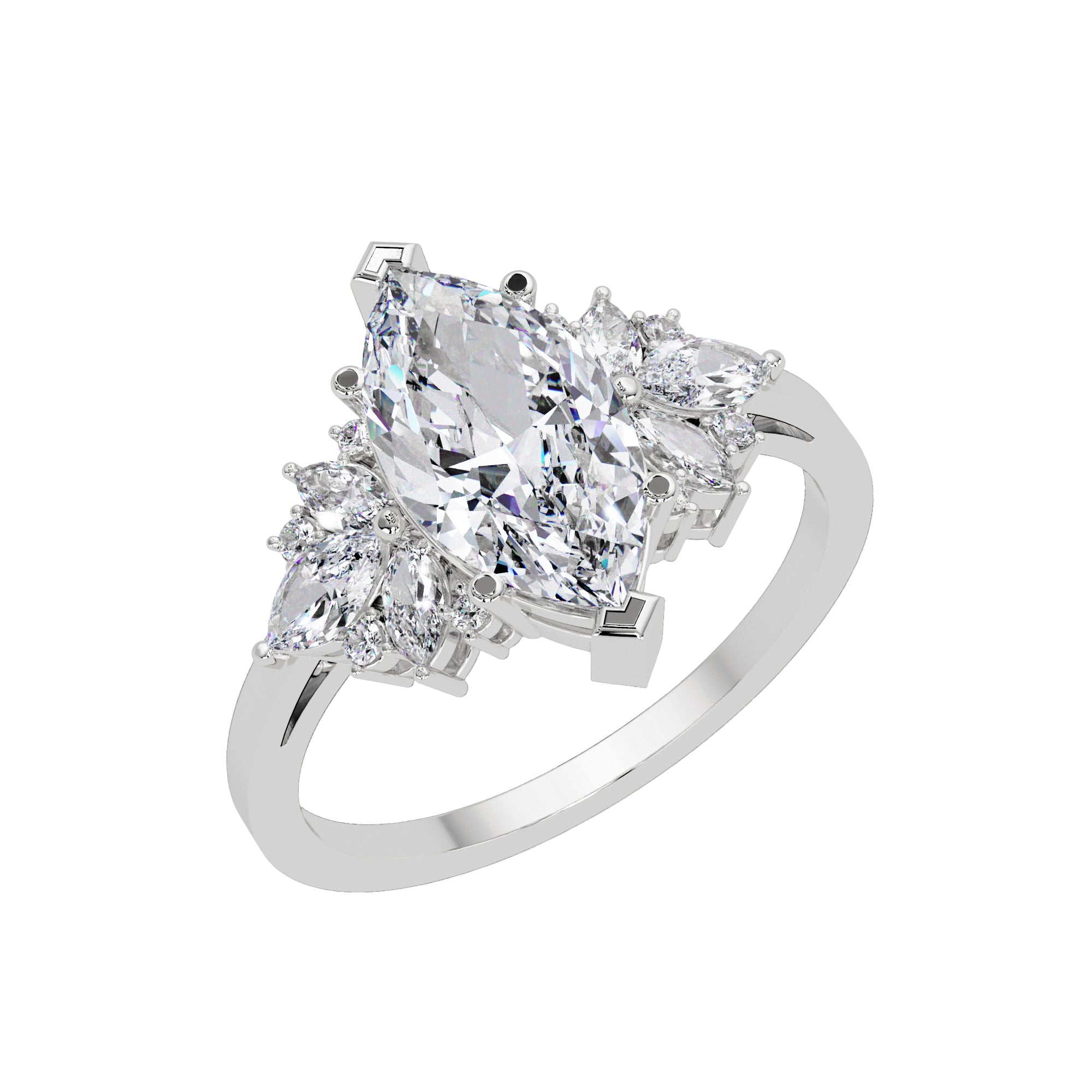 Lab Grown Diamond 2.00 CTW Marquise Floral Cluster Ring- Sterling Silver