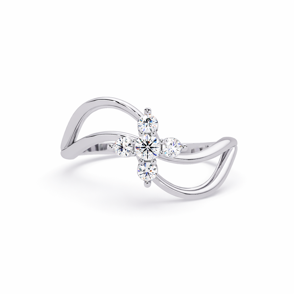 Lab Grown Diamond 0.19 CTW Round Floral Petite Split Band Ring- Sterling Silver
