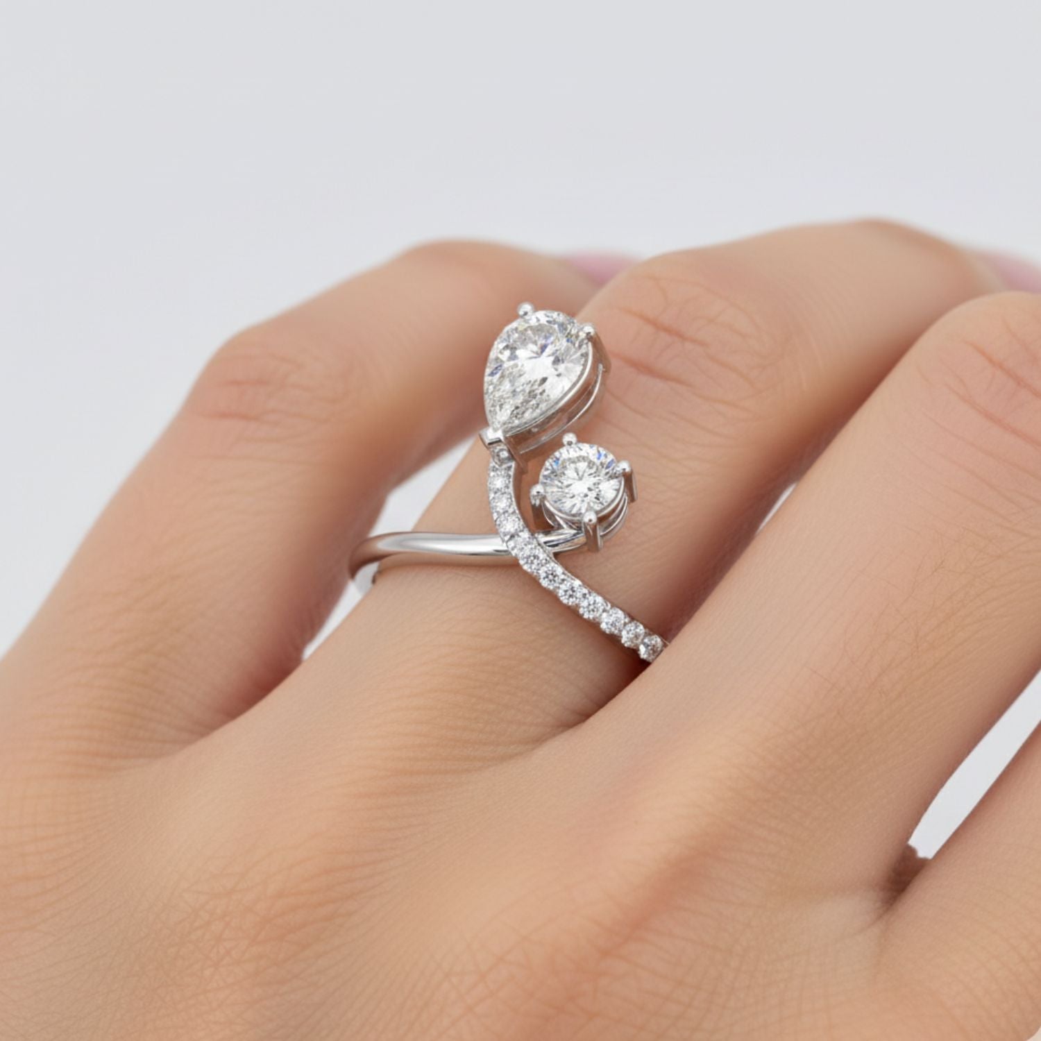 Lab Grown Diamond 0.85 CTW Pear Open Wrap Pavé Design Ring- Sterling Silver