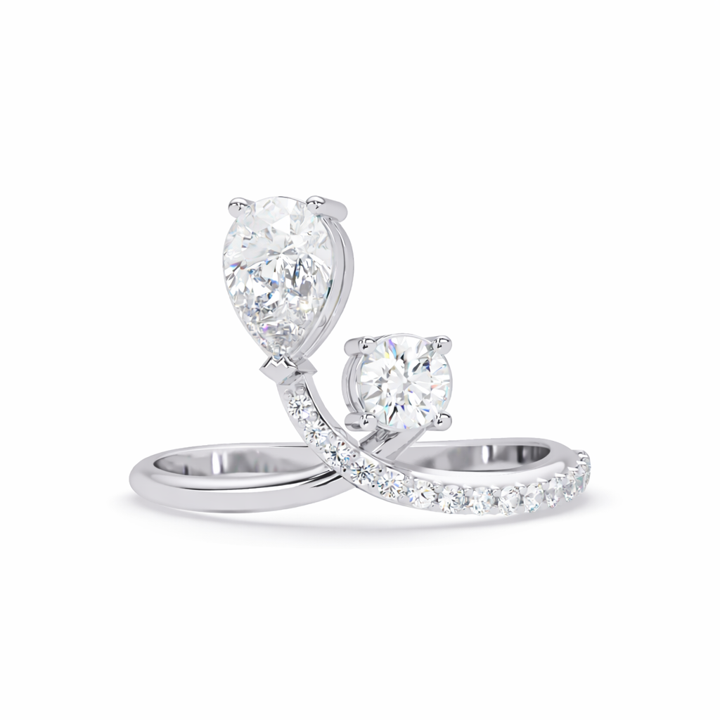 Lab Grown Diamond 0.85 CTW Pear Open Wrap Pavé Design Ring- Sterling Silver