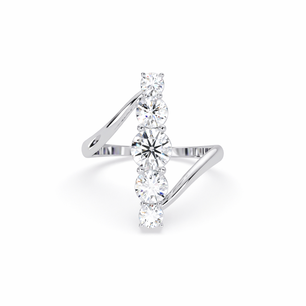Lab Grown Diamond 1.55 CTW Round V-Shape Open Design Ring- Sterling Silver