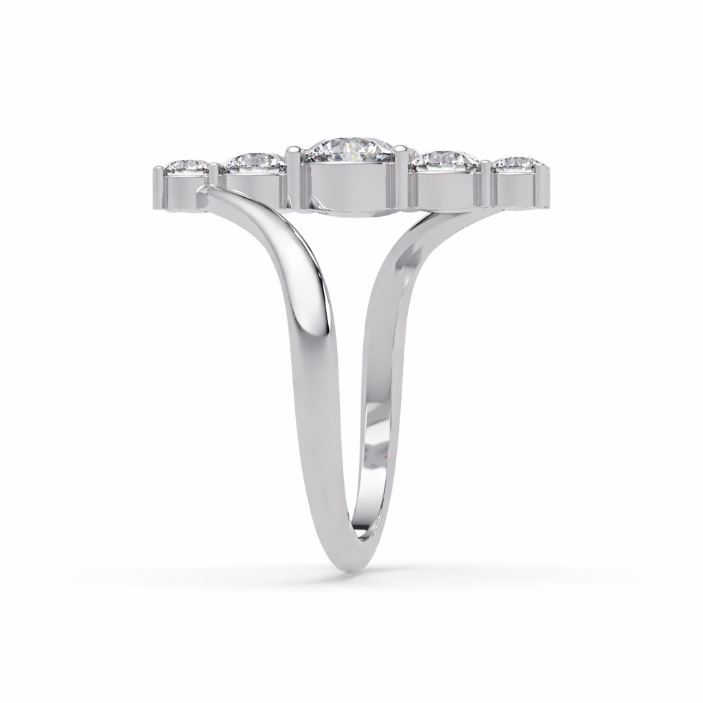 Lab Grown Diamond 1.55 CTW Round V-Shape Open Design Ring- Sterling Silver