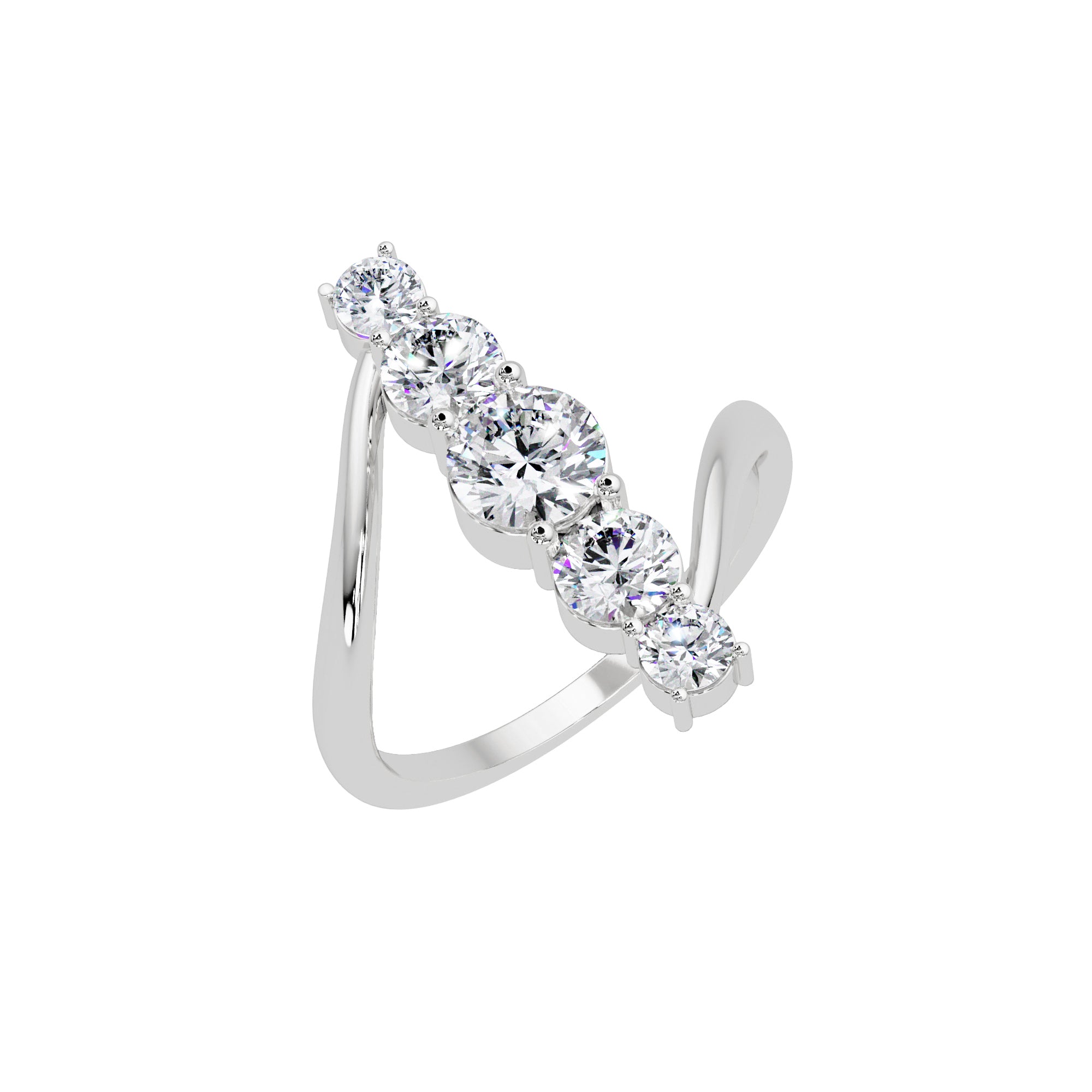 Lab Grown Diamond 1.55 CTW Round V-Shape Open Design Ring- Sterling Silver