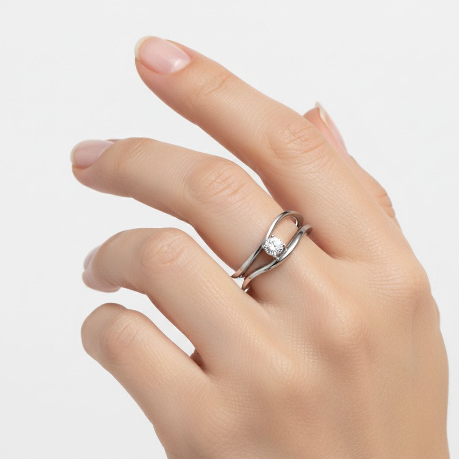 Lab Grown Diamond 0.16 CTW Round Bypass Solitaire Ring- Sterling Silver