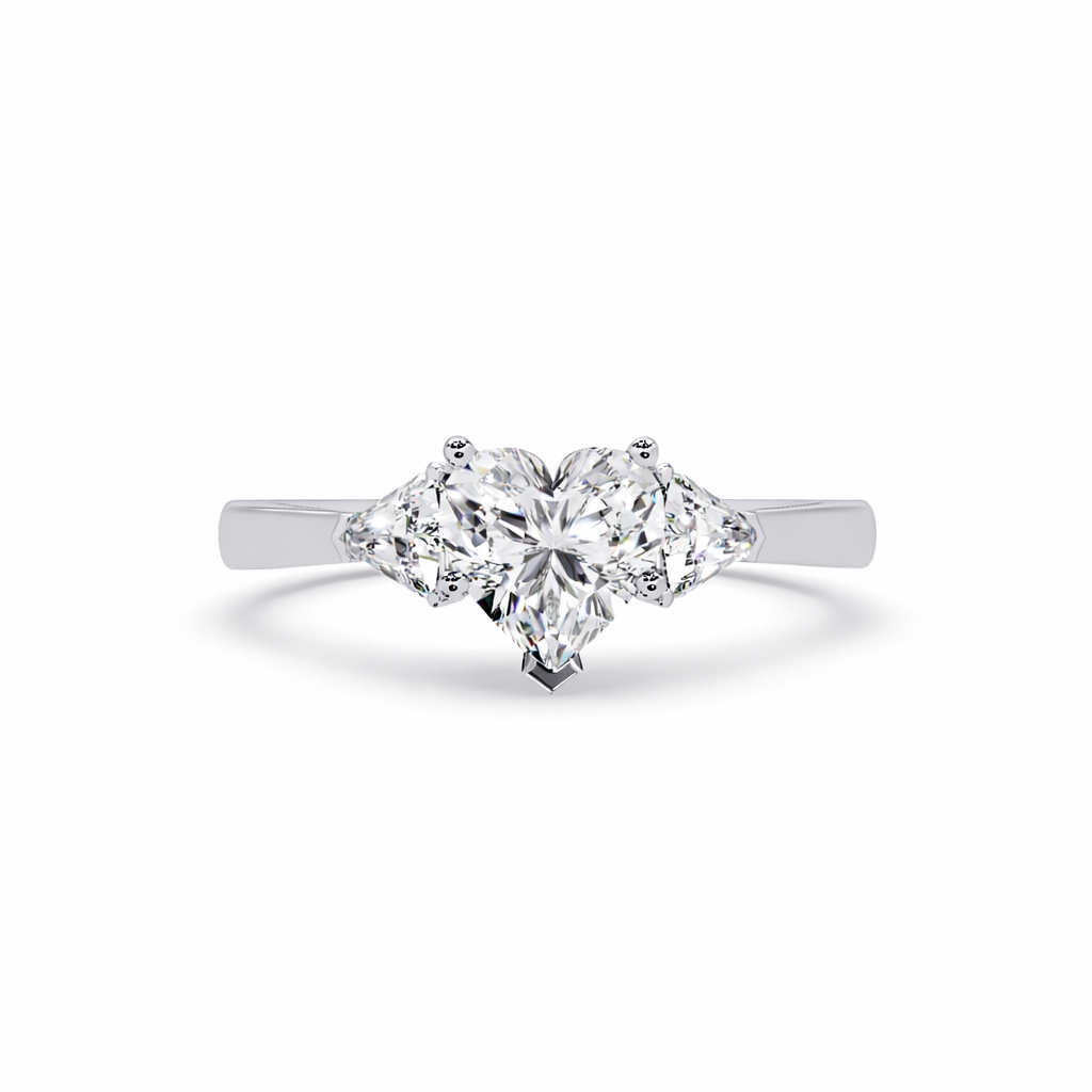 Lab Grown Diamond 1.35 CTW Heart Three Stone Ring- Sterling Silver